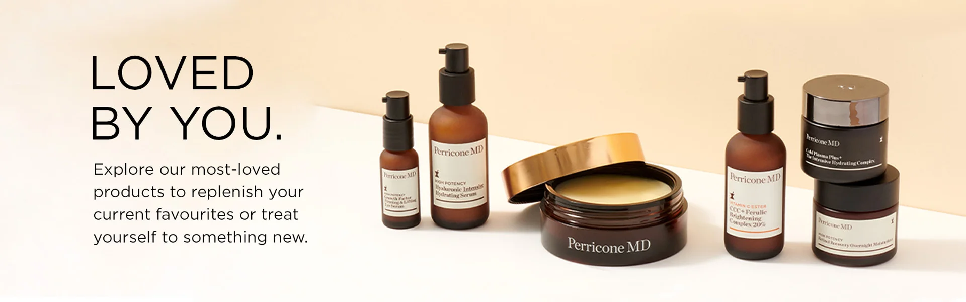 High Potency Nutritive Cleanser, Growth Factor Firming & Lifting Serum, Growth Factor Firming & Lifting Eye Serum, and Face Finishing & Firming Moisturiser on nude background,