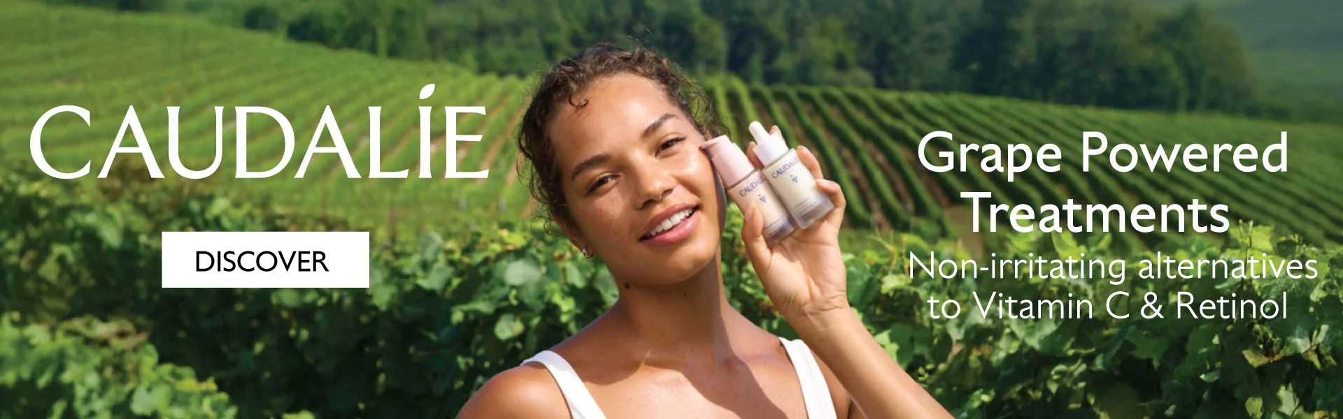 Caudalie image featuring the vinoperfect and resveratrol lift serums