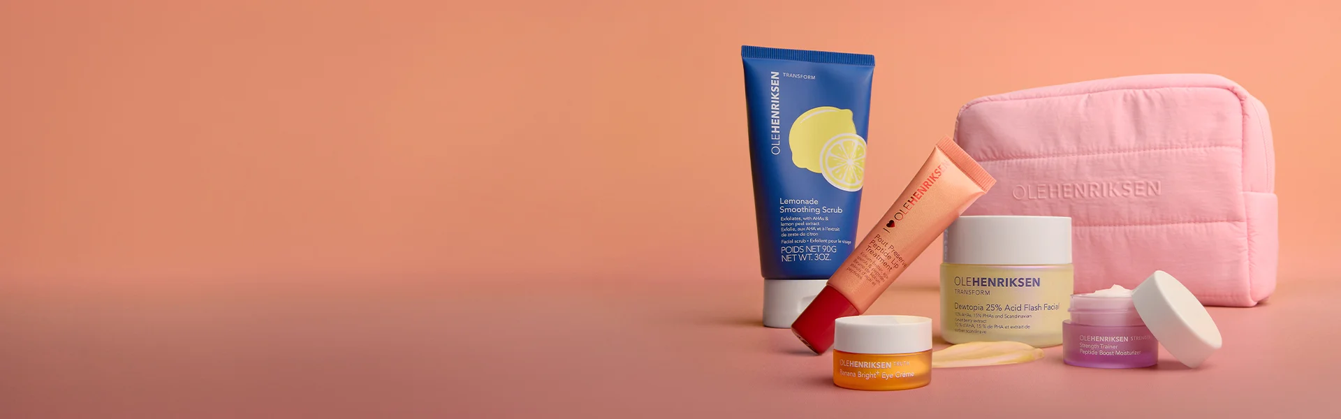 Ole Henriksen and Perrie Sian Collaboration collection featuring a makeup bag and 5 products