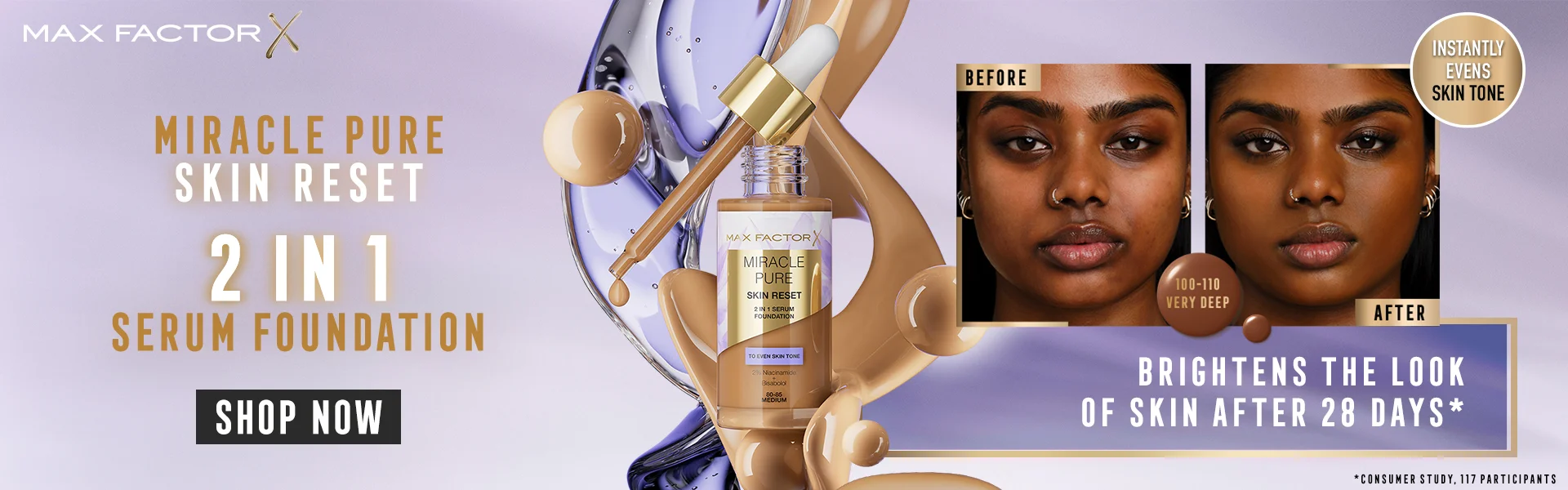 MAX FACTOR MIRACLE PURE SKIN RESET SERUM FOUNDATION HERO BANNER